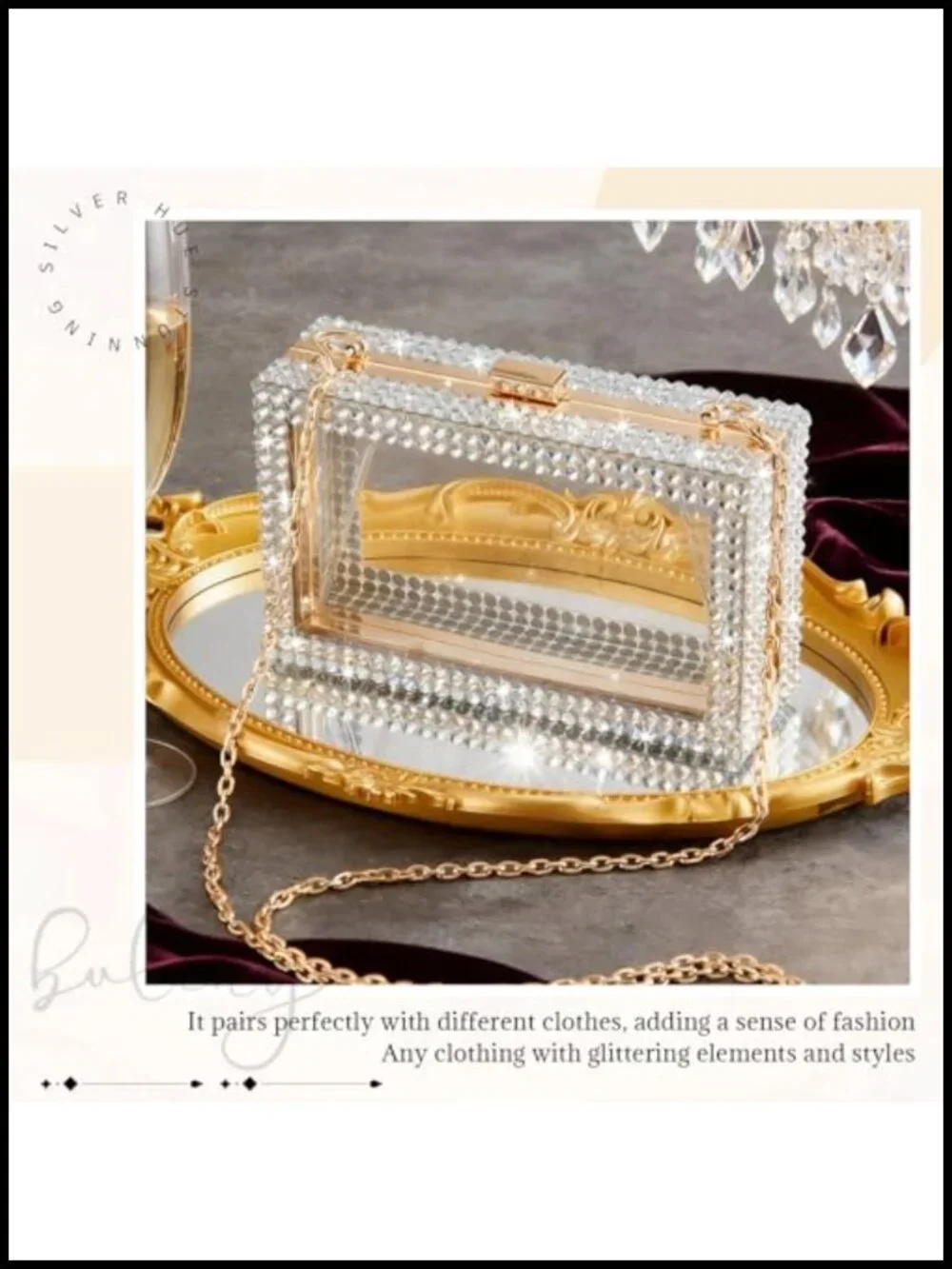 Clear Rhinestone Acrylic Clutch Purse Women Crossbody Chain Shoulder Bag Bridal